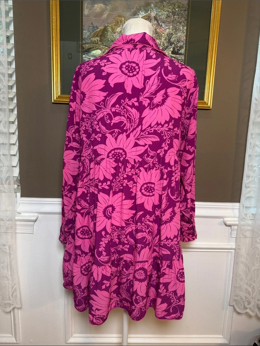 Anthropologie Dahlia Pink Floral Tunic Shorts Pajama Set Small